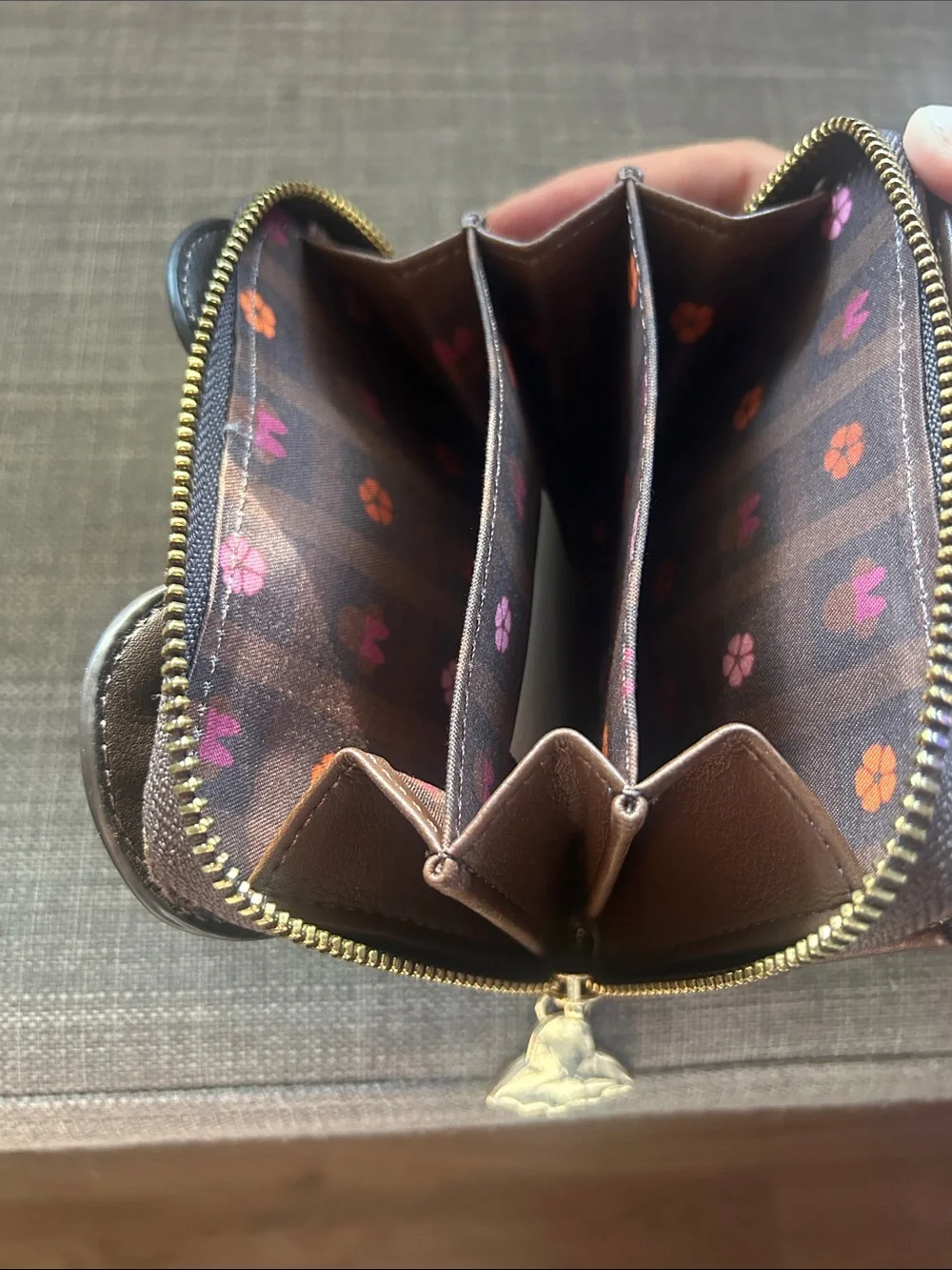 Disney Floral Minnie Ear Card Holder in Brown with Pink Bow